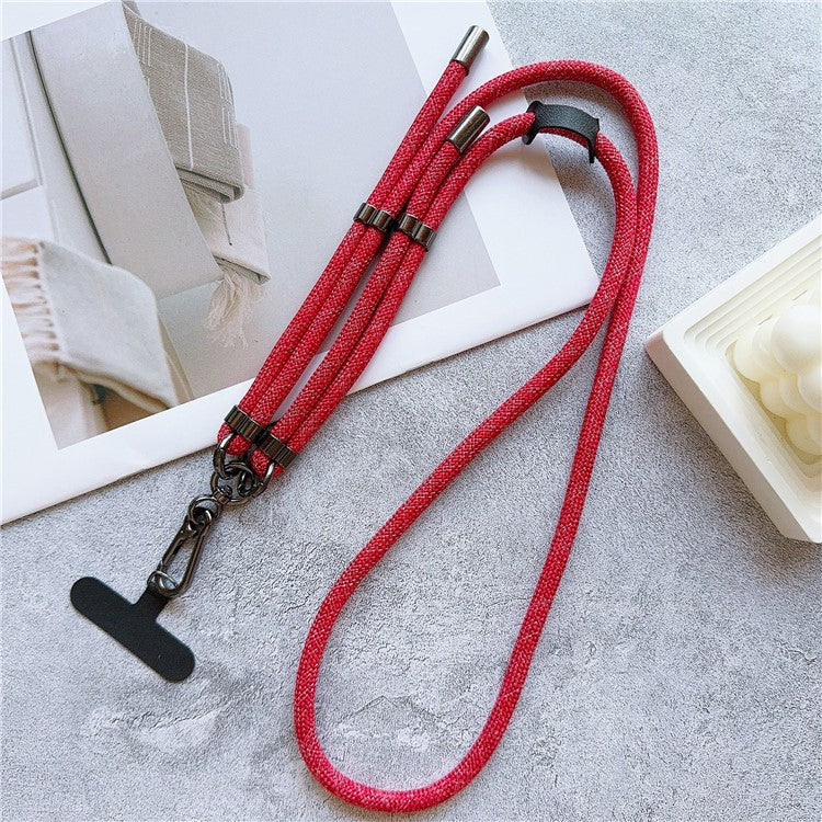 8mm Thick Phone Lanyard Adjustable Crossbody Rope Charm with Tether Tab, Total Length: 140cm - Red