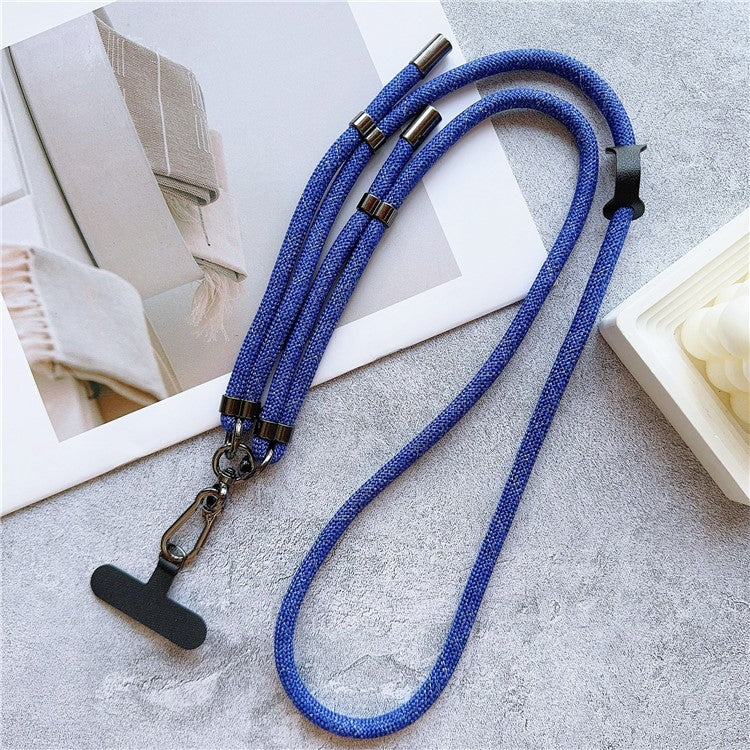 8mm Thick Phone Lanyard Adjustable Crossbody Rope Charm with Tether Tab, Total Length: 140cm - Blue