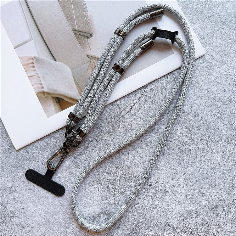 8mm Thick Phone Lanyard Adjustable Crossbody Rope Charm with Tether Tab, Total Length: 140cm - Light Grey