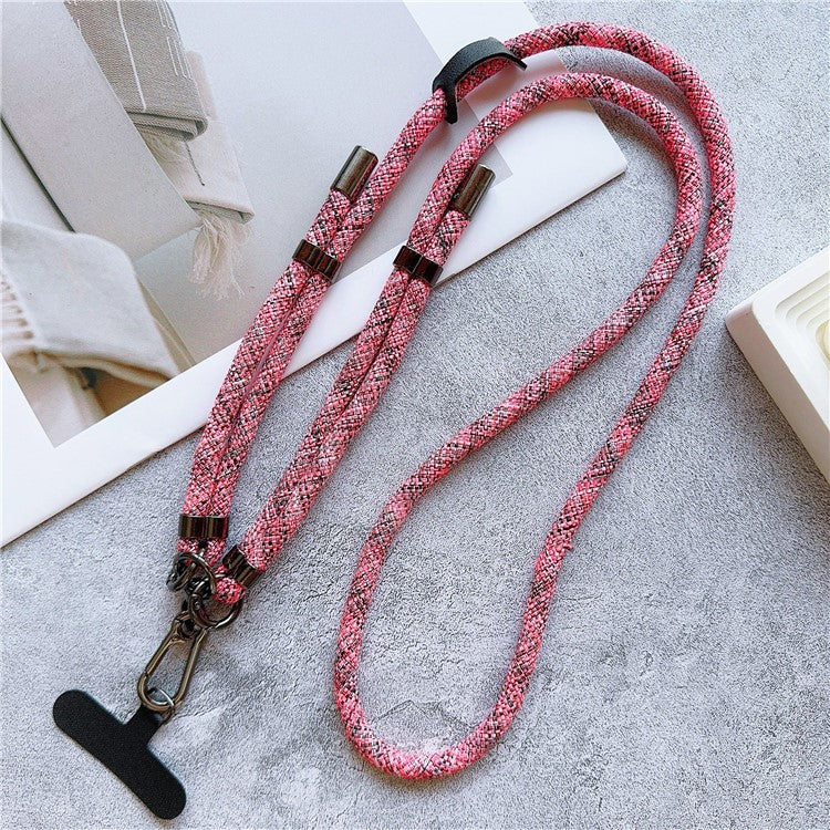 8mm Thick Phone Lanyard Adjustable Crossbody Rope Charm with Tether Tab, Total Length: 140cm - Pink Black