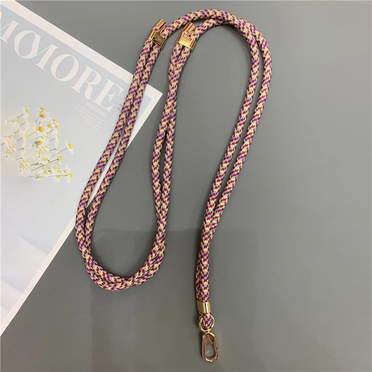 6mm Thick Rope Phone Lanyard Quick-Release Nylon Adjustable Strap with Tether Tab, Total Length: 150cm - Purple+Yelllow