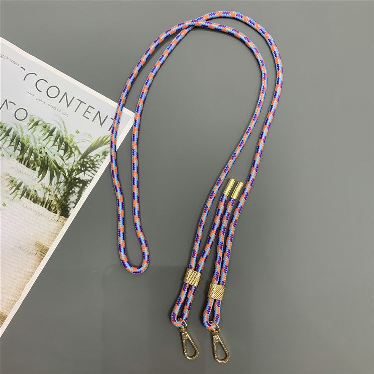 6mm Thick Nylon Phone Lanyard Dual-Side Adjustable Crossbody Strap with Tether Tab, Total Length: 150cm - Blue+Purple+Orange