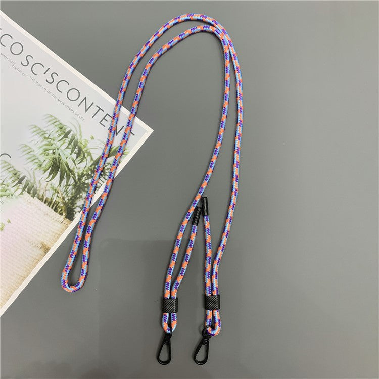 6mm Thick Phone Lanyard Nylon Dual-Side Adjustable Anti-Theft Crossbody Strap with Tether Tab, Total Length: 150cm - Blue+Purple+Orange