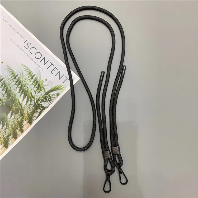 6mm Thick Phone Lanyard Nylon Dual-Side Adjustable Anti-Theft Crossbody Strap with Tether Tab, Total Length: 150cm - Black