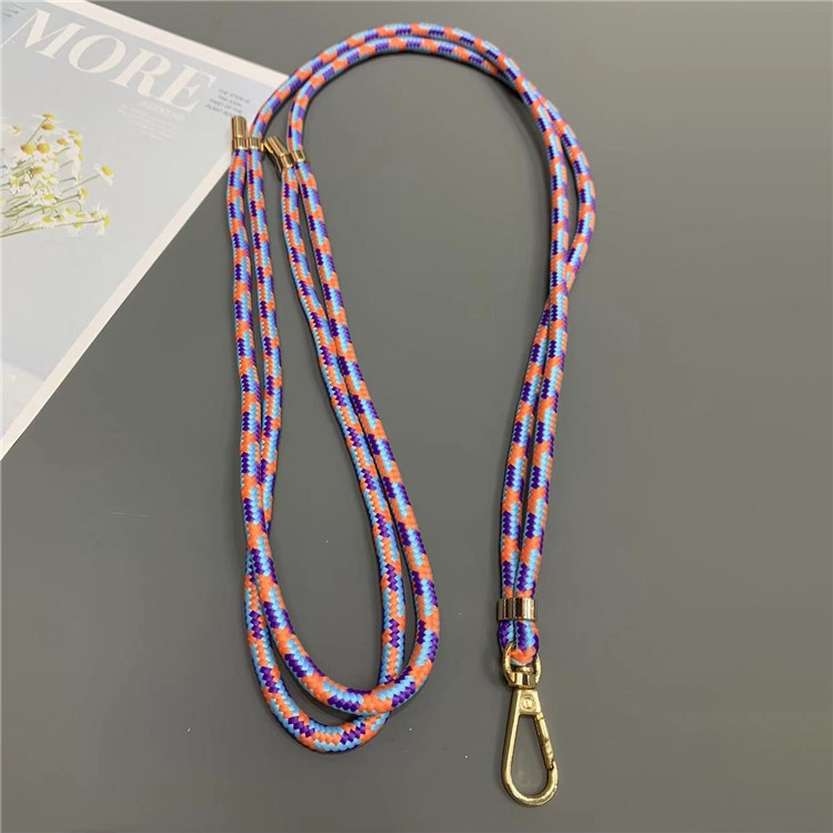 Phone Lanyard 6mm Thick Adjustable Nylon Neck Strap with Gold Clasp, Tether Tab, Total Length: 150cm - Blue+Purple+Orange