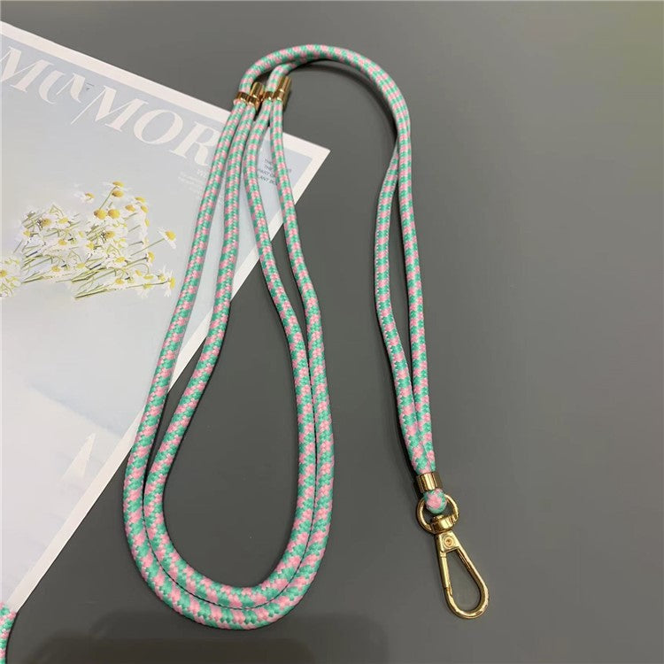 Phone Lanyard 6mm Thick Adjustable Nylon Neck Strap with Gold Clasp, Tether Tab, Total Length: 150cm - Pink+Green