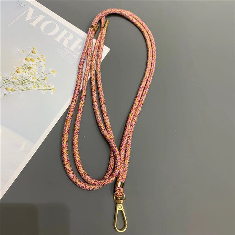 Phone Lanyard 6mm Thick Adjustable Nylon Neck Strap with Gold Clasp, Tether Tab, Total Length: 150cm - Rainbow