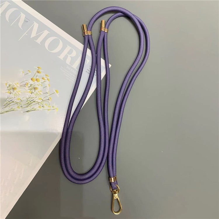 Phone Lanyard 6mm Thick Adjustable Nylon Neck Strap with Gold Clasp, Tether Tab, Total Length: 150cm - Purple