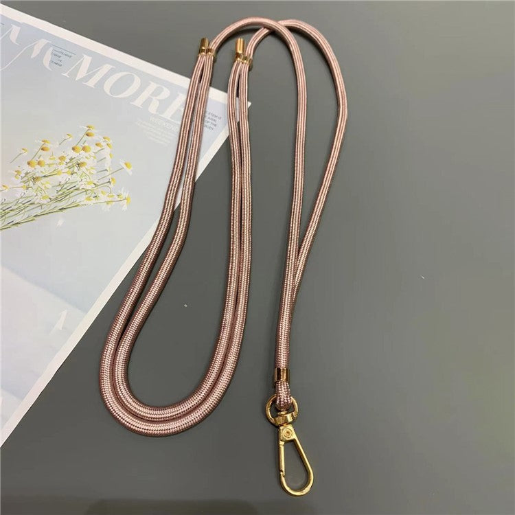 Phone Lanyard 6mm Thick Adjustable Nylon Neck Strap with Gold Clasp, Tether Tab, Total Length: 150cm - Rose Gold