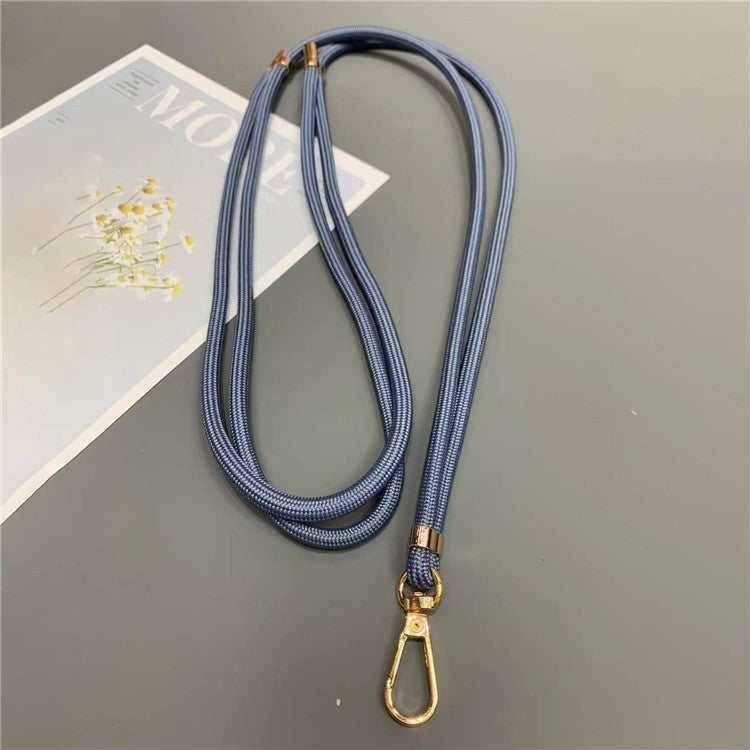 Phone Lanyard 6mm Thick Adjustable Nylon Neck Strap with Gold Clasp, Tether Tab, Total Length: 150cm - Grey Blue