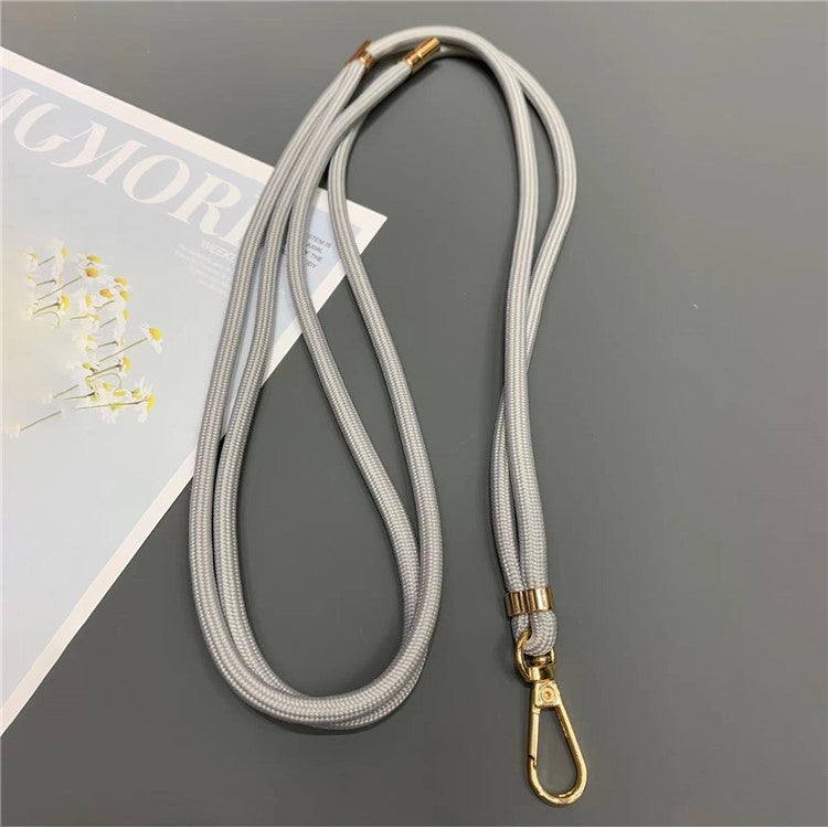 Phone Lanyard 6mm Thick Adjustable Nylon Neck Strap with Gold Clasp, Tether Tab, Total Length: 150cm - Grey