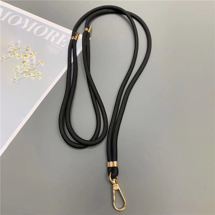 Phone Lanyard 6mm Thick Adjustable Nylon Neck Strap with Gold Clasp, Tether Tab, Total Length: 150cm - Black