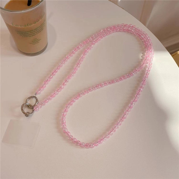 Universal Phone Lanyard 120cm Beaded Cell Phone Chain Crossbody Strap Anti-Theft with Tether Tab - Pink