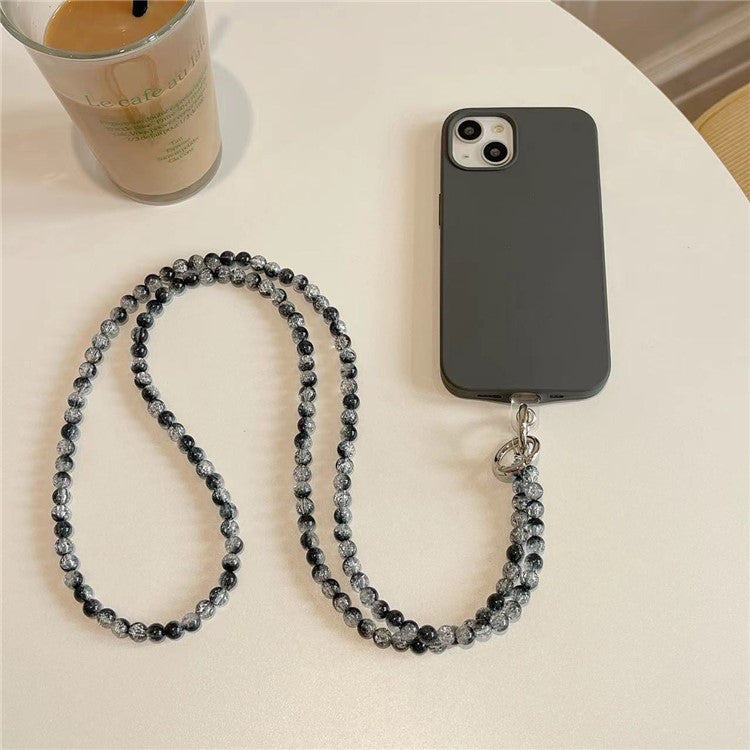 Universal Phone Lanyard 120cm Beaded Cell Phone Chain Crossbody Strap Anti-Theft with Tether Tab - Black