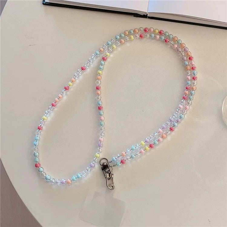 Crossbody Phone Lanyard 120cm Colorful Beads Phone Charm Anti-Lost Chain with Tether Tab