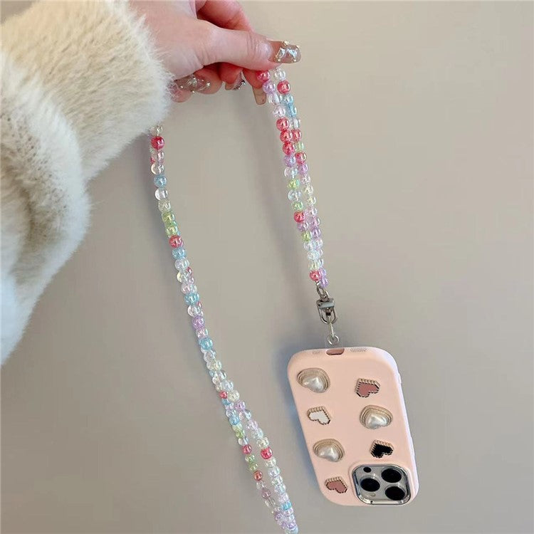 Crossbody Phone Lanyard 120cm Colorful Beads Phone Charm Anti-Lost Chain with Tether Tab