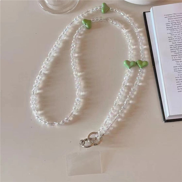 Phone Chain Crossbody Strap 120cm Heart Transparent Beaded Shoulder Lanyard with Tether Tab - Green