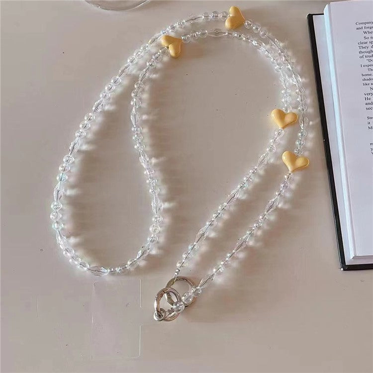 Phone Chain Crossbody Strap 120cm Heart Transparent Beaded Shoulder Lanyard with Tether Tab - Yellow