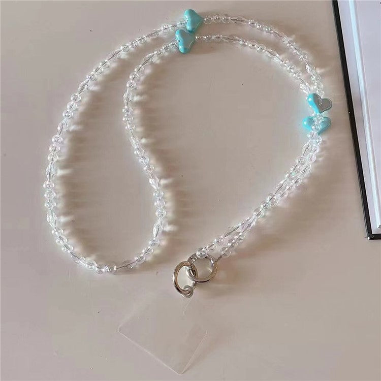 Phone Chain Crossbody Strap 120cm Heart Transparent Beaded Shoulder Lanyard with Tether Tab - Blue