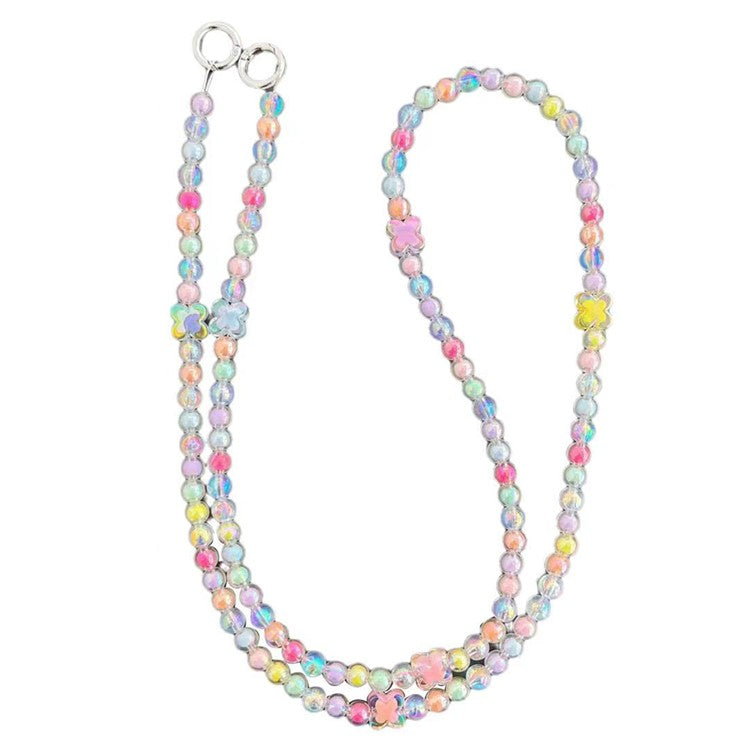 120cm Colorful Beads Strap Four-Leaf Clover Phone Crossbody Chain with Tether Tab