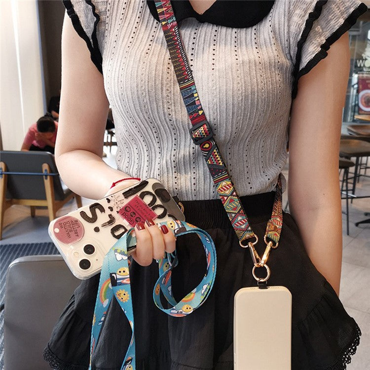 Crossbody Phone Lanyard Ethnic Style Nylon Phone Strap with Tether Tab + Hanging Ropes, Total Length: 120cm - BG Runway