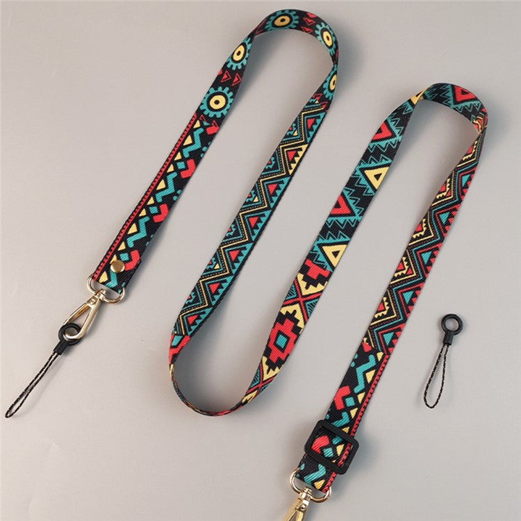 Crossbody Phone Lanyard Ethnic Style Nylon Phone Strap with Tether Tab + Hanging Ropes, Total Length: 120cm - BG Runway