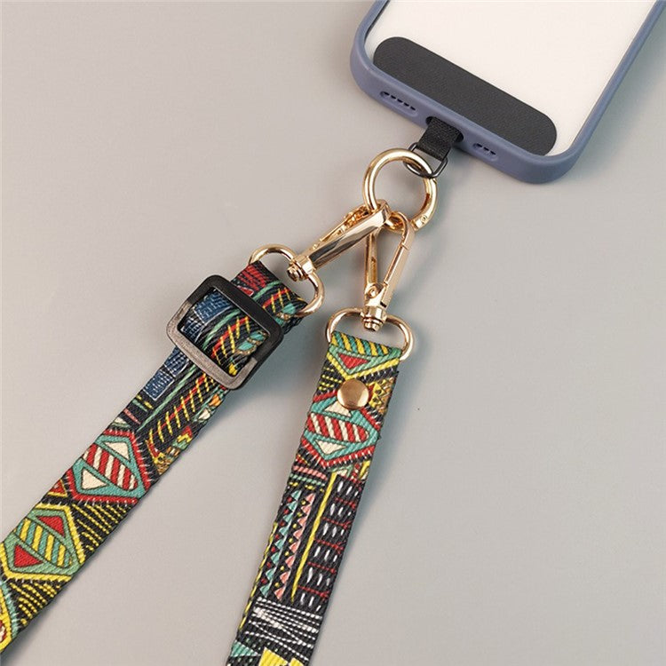 Crossbody Phone Lanyard Ethnic Style Nylon Phone Strap with Tether Tab + Hanging Ropes, Total Length: 120cm - BG Runway