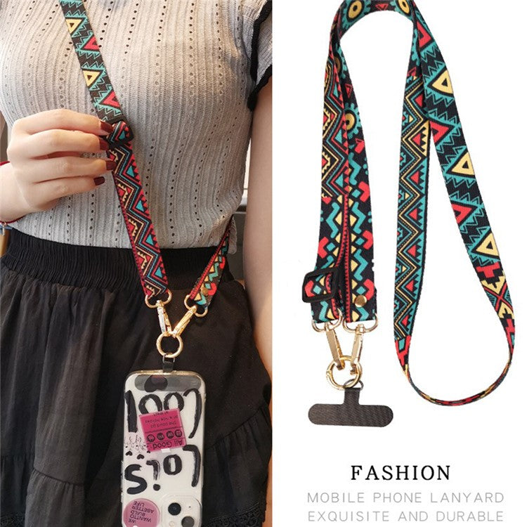 Crossbody Phone Lanyard Ethnic Style Nylon Phone Strap with Tether Tab + Hanging Ropes, Total Length: 120cm - BG Runway