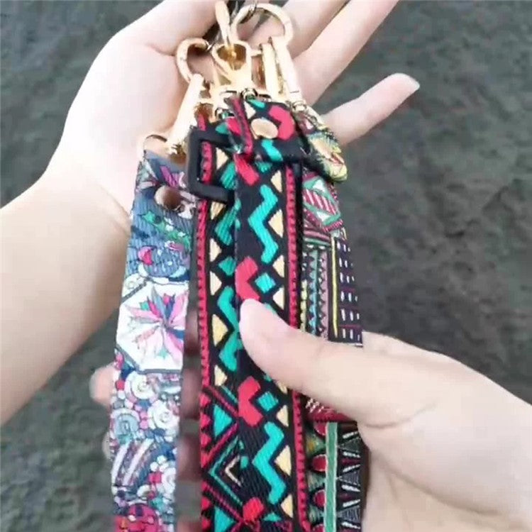 Crossbody Phone Lanyard Ethnic Style Nylon Phone Strap with Tether Tab + Hanging Ropes, Total Length: 120cm - BG Runway