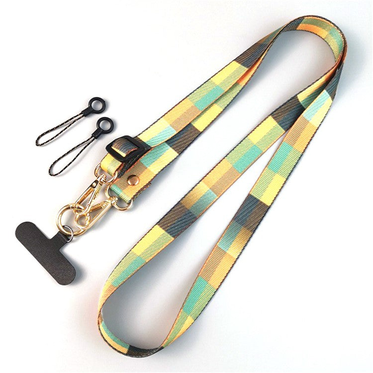 Crossbody Phone Lanyard Ethnic Style Nylon Phone Strap with Tether Tab + Hanging Ropes, Total Length: 120cm - Khaki Grid