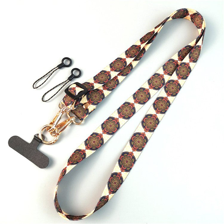 Crossbody Phone Lanyard Ethnic Style Nylon Phone Strap with Tether Tab + Hanging Ropes, Total Length: 120cm - Kazakhstan / Brown