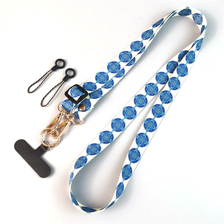 Crossbody Phone Lanyard Ethnic Style Nylon Phone Strap with Tether Tab + Hanging Ropes, Total Length: 120cm - Kazakhstan / Blue