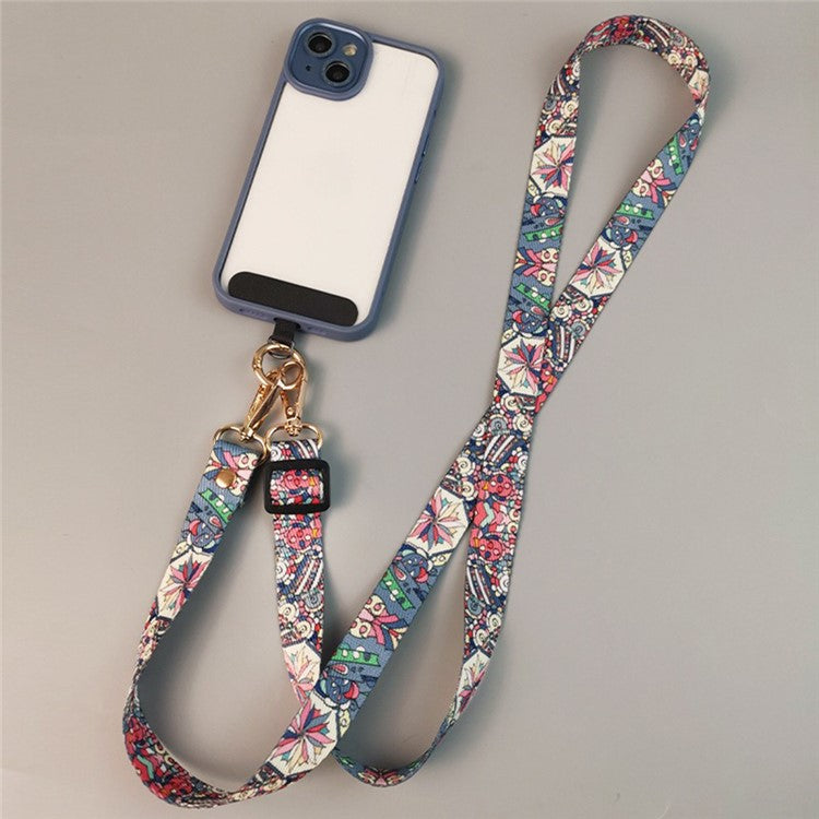 Crossbody Phone Lanyard Ethnic Style Nylon Phone Strap with Tether Tab + Hanging Ropes, Total Length: 120cm - Auspicious Clouds