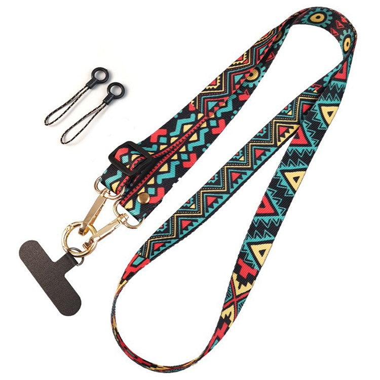 Crossbody Phone Lanyard Ethnic Style Nylon Phone Strap with Tether Tab + Hanging Ropes, Total Length: 120cm - Maya Totem