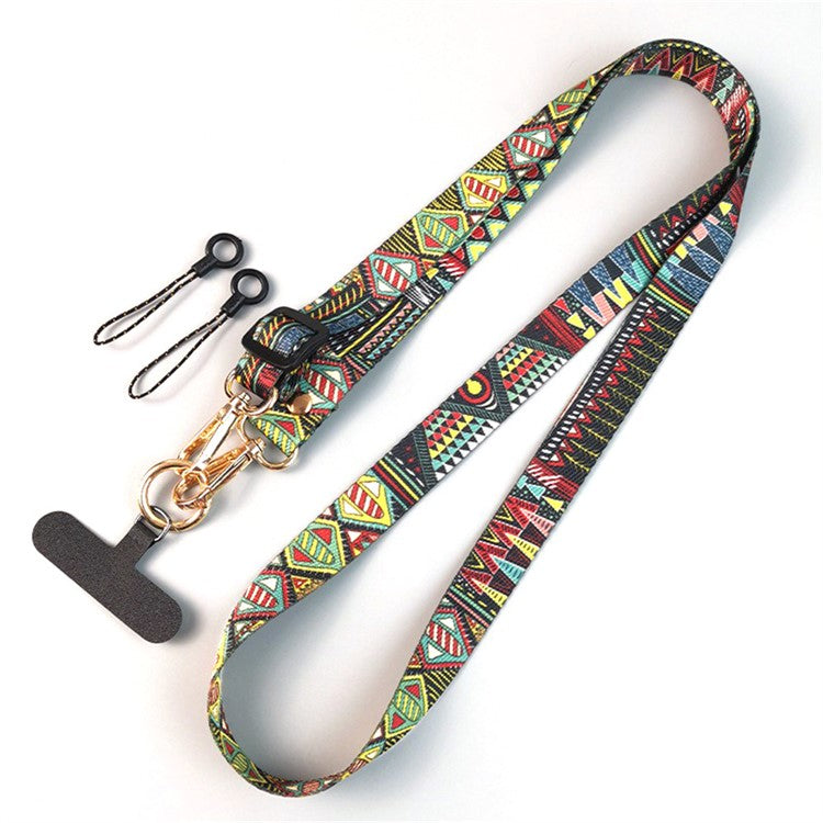 Crossbody Phone Lanyard Ethnic Style Nylon Phone Strap with Tether Tab + Hanging Ropes, Total Length: 120cm - Pamir Totem