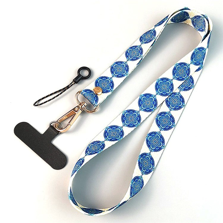 Phone Lanyard Ethnic Style Nylon Phone Neck Phone Charm with Tether Tab + Hanging Rope, Folded Length: 40cm - Kazakhstan / Blue