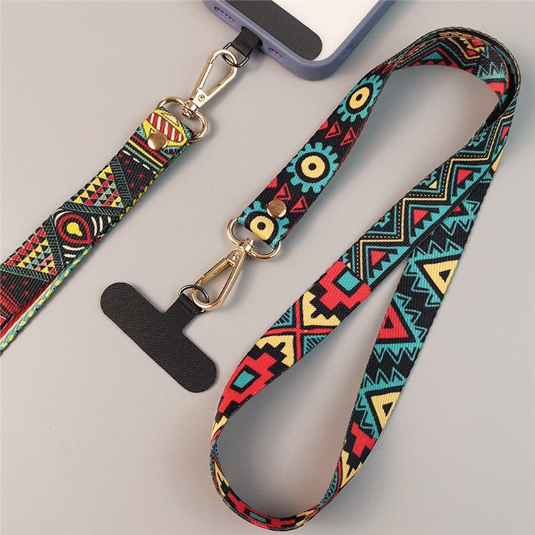 Phone Lanyard Ethnic Style Nylon Phone Neck Phone Charm with Tether Tab + Hanging Rope, Folded Length: 40cm - Auspicious Clouds