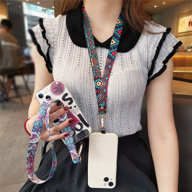 Phone Lanyard Ethnic Style Nylon Phone Neck Phone Charm with Tether Tab + Hanging Rope, Folded Length: 40cm - Auspicious Clouds