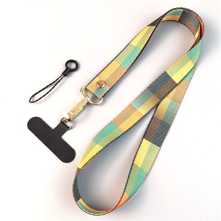 Phone Lanyard Ethnic Style Nylon Phone Neck Phone Charm with Tether Tab + Hanging Rope, Folded Length: 40cm - Khaki Grid