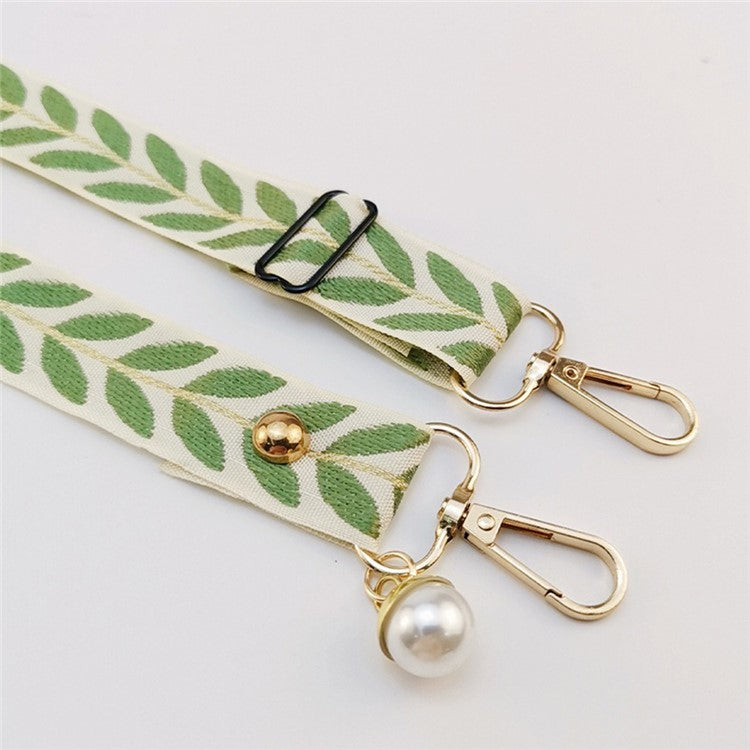 Crossbody Phone Lanyard Adjustable Leaf Pattern Fabric Phone Strap with Tether Tab + Hanging Ropes, Folded Length: 64cm - Green