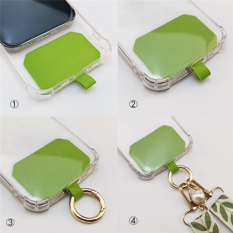 Crossbody Phone Lanyard Adjustable Leaf Pattern Fabric Phone Strap with Tether Tab + Hanging Ropes, Folded Length: 64cm - Green