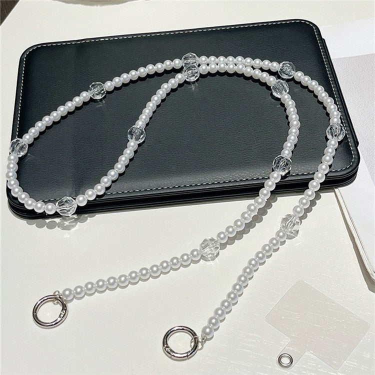 Beaded Phone Lanyard Crossbody 1.2m Anti-Lost Phone Charm Chains with Tether Tab - Pearl