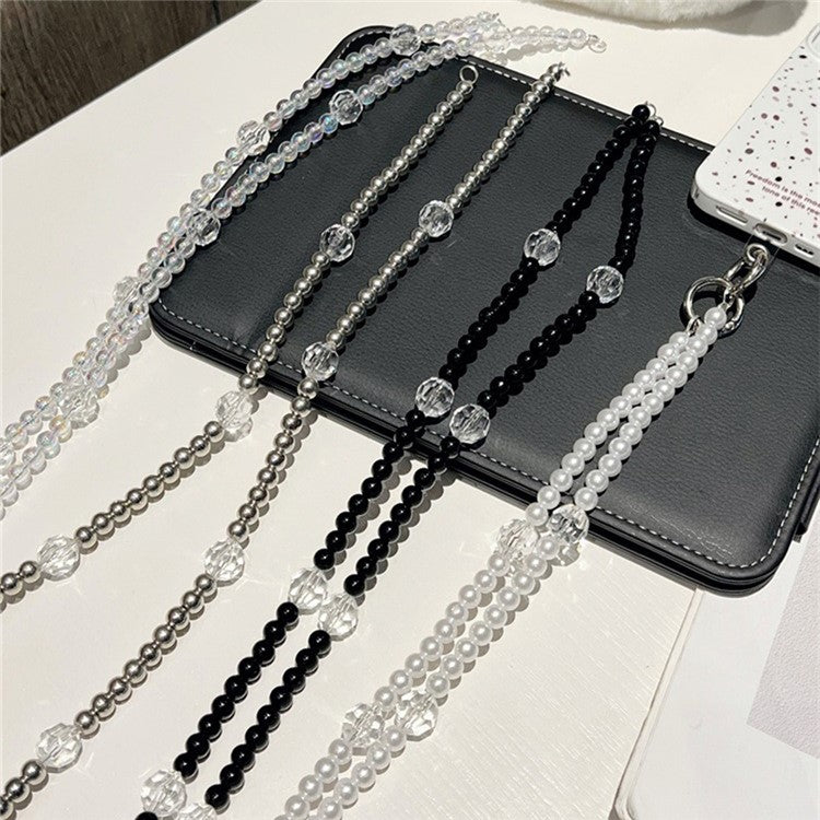 Beaded Phone Lanyard Crossbody 1.2m Anti-Lost Phone Charm Chains with Tether Tab - Pearl