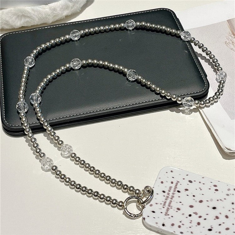 Beaded Phone Lanyard Crossbody 1.2m Anti-lost Phone Charm Chains with Tether Tab - Silver Beads