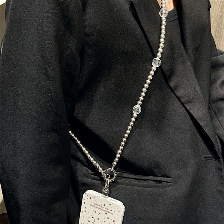 Beaded Phone Lanyard Crossbody 1.2m Anti-lost Phone Charm Chains with Tether Tab - Silver Beads