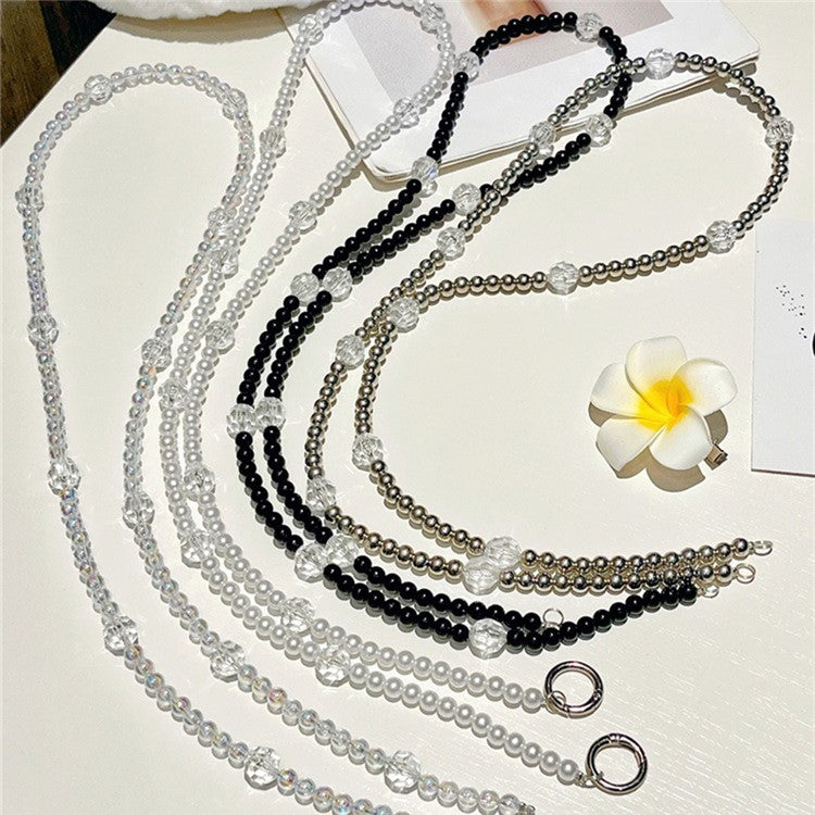 Beaded Phone Lanyard Crossbody 1.2m Anti-lost Phone Charm Chains with Tether Tab - Silver Beads