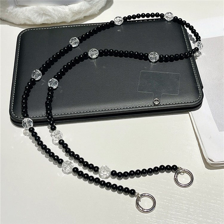 Beaded Phone Lanyard Crossbody 1.2m Anti-lost Phone Charm Chains with Tether Tab - Black Beads