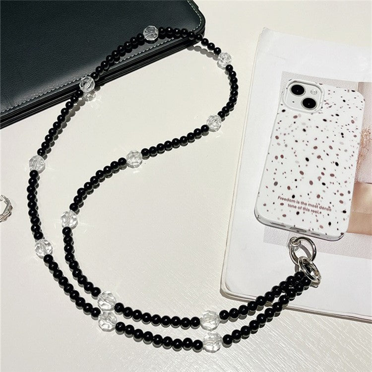 Beaded Phone Lanyard Crossbody 1.2m Anti-lost Phone Charm Chains with Tether Tab - Black Beads