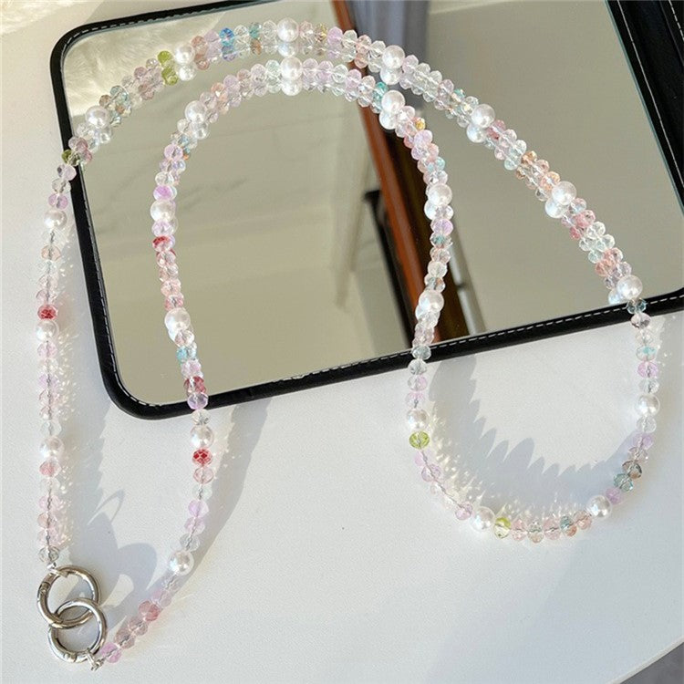 Beaded Chain Shoulder Crossbody Lanyard 1.2m Pearl Decor Neck Phone Charm with Tether Tab