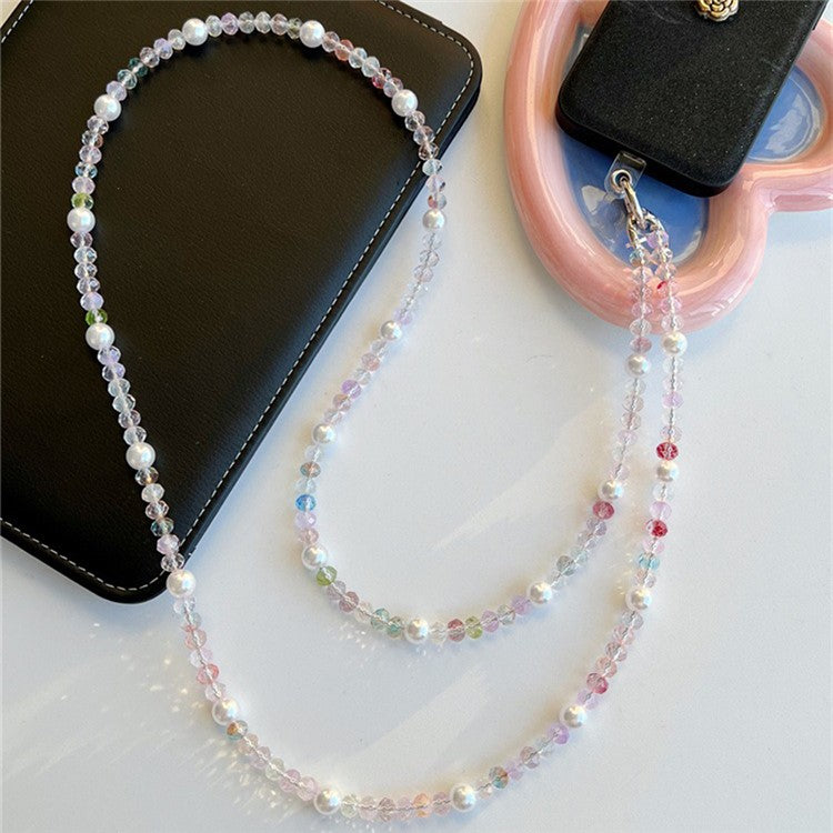 Beaded Chain Shoulder Crossbody Lanyard 1.2m Pearl Decor Neck Phone Charm with Tether Tab